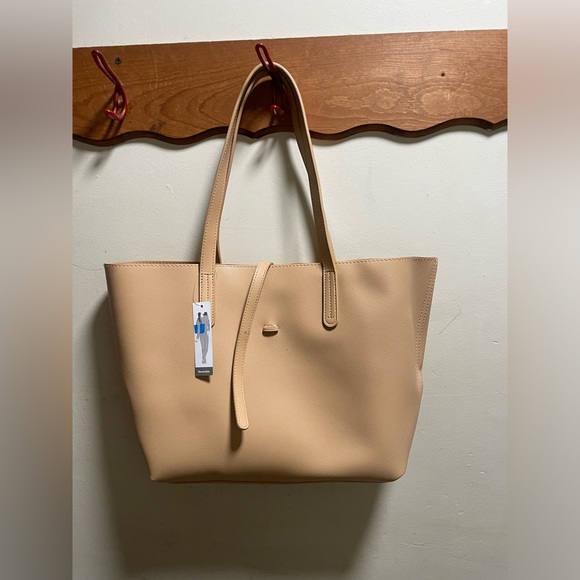 Beige reversible open tote bag double handles 13 x 11 inches - Picture 4 of 7